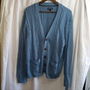 St. John's Bay Large Light Dusty Blue Cable Knit Cardigan Pockets Casual Preppy